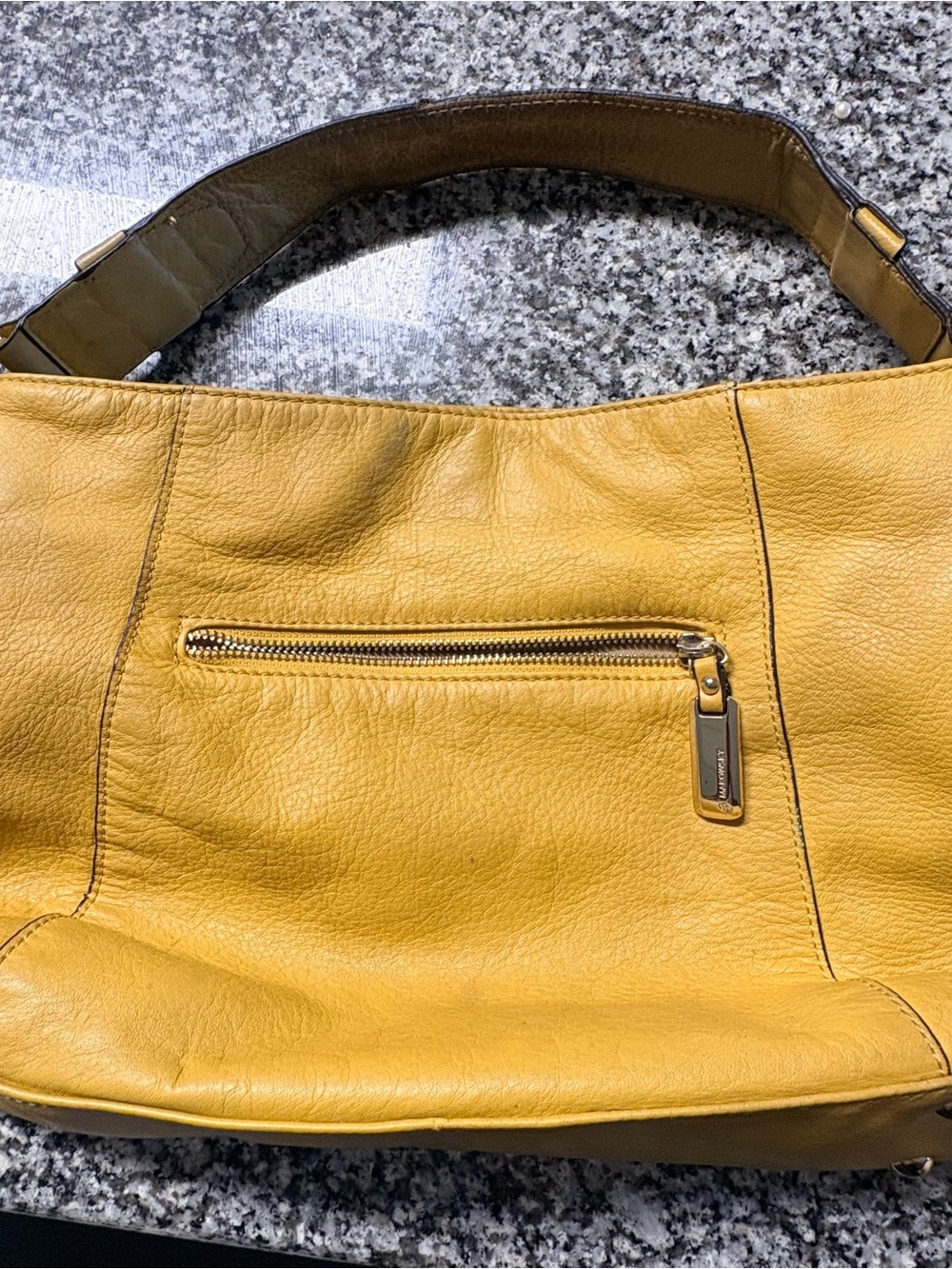 b. makowsky Mustard Yellow Leather Shoulder Bag with Front Zip